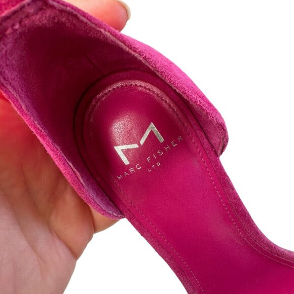 Marc Fisher Angelo Heels 7.5 Pink Glitter Block Heel Strappy Suede Party Shoes - Picture 7 of 8